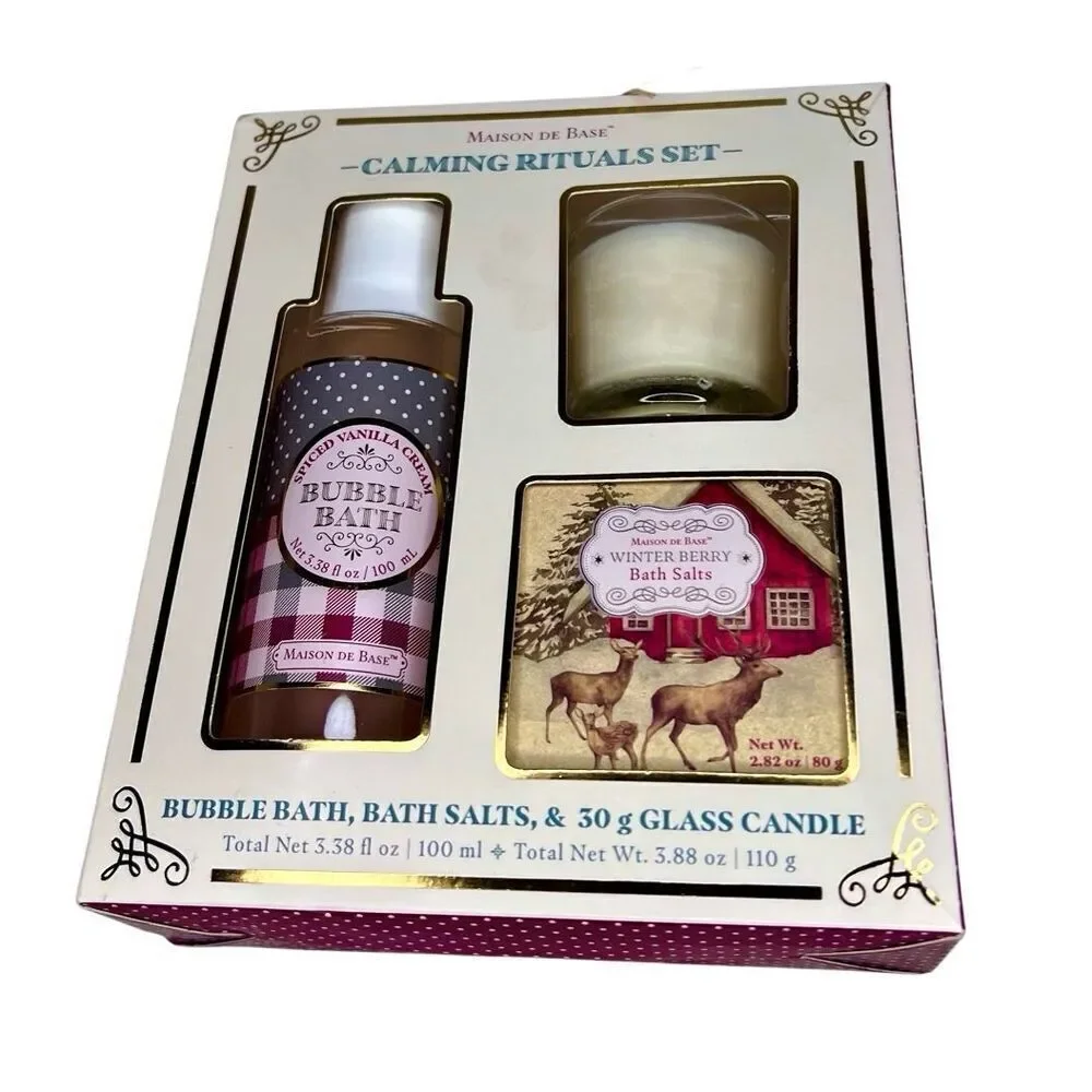 Maison de Base Calming Rituals Bath Set, Bubble Bath, Bath Salts and Candle New